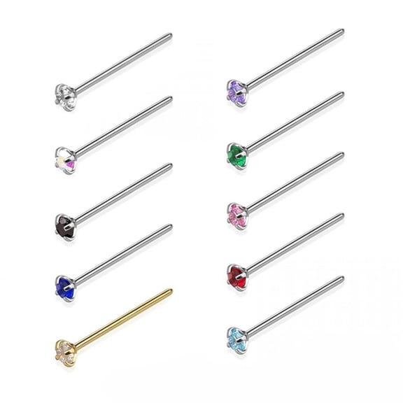 10PCS 316L Surgical Steel Press Fit Custom Bend 20G Nose Stud Ring 15mm Bendable Fishtail Nose Rings Studs CZ 2.5mm Cubic Zirconia Stone Nostril Piercing Jewelry for Women Men 5/8"