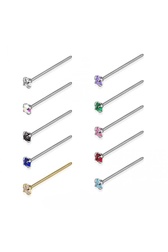 10PCS 316L Surgical Steel Press Fit Custom Bend 20G Nose Stud Ring 15mm Bendable Fishtail Nose Rings Studs CZ 2.5mm Cubic Zirconia Stone Nostril Piercing Jewelry for Women Men 5/8"