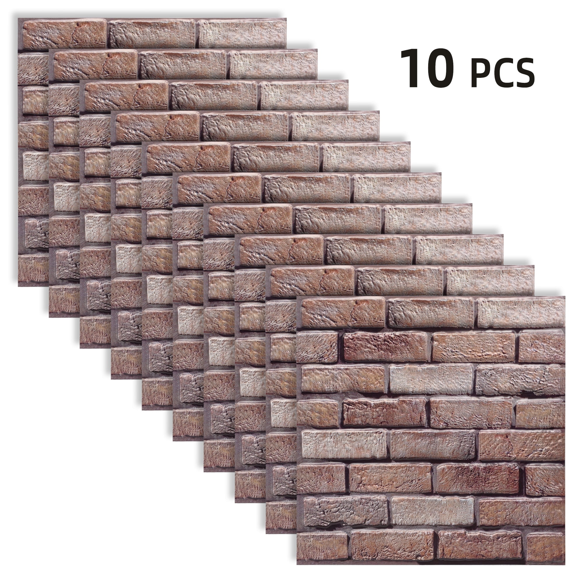 Fixdono 10PCS 3D Brick Wall Panels, 12" x12" Self-Adhesive PVC Wall Panel for Home Decor, Waterproof & Removable Peel and Stick Wallpaper for Bedroom, Bathroom, Kitchen, 0.12" Thickness
