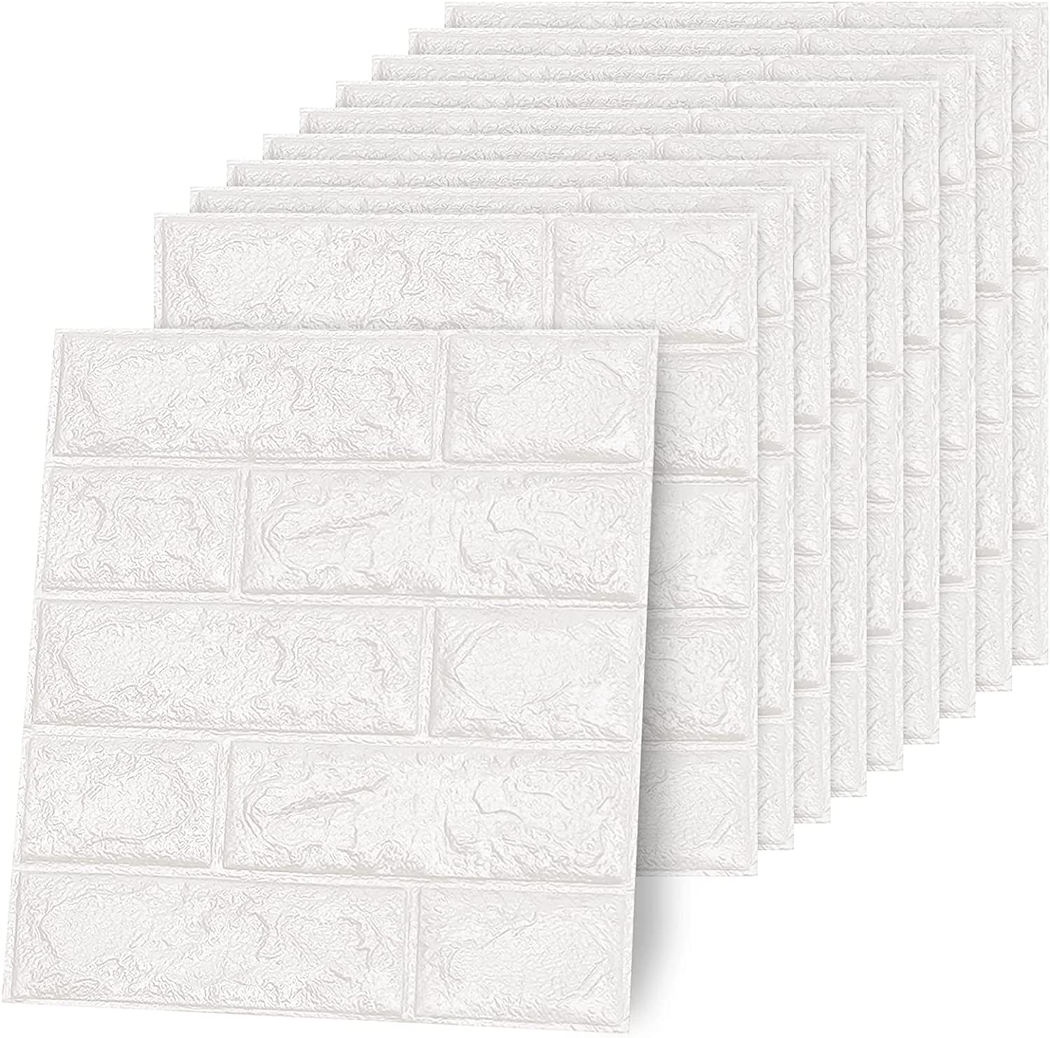 10PCS 3D Brick Wall Panels, 35X38.5cm DIY Self Adhesive Stone Effect Wallpanels Waterproof PE Foam Wall Tiles Sticker for Interior Wall Decor Bathroom Kitchen Living Room Bedroom