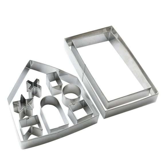 10PCS 3D Christmas Gingerbread House Cookie Cutter Set Stainless Steel Biscuit Fruit Cake Molds Kitchen Baking Tools