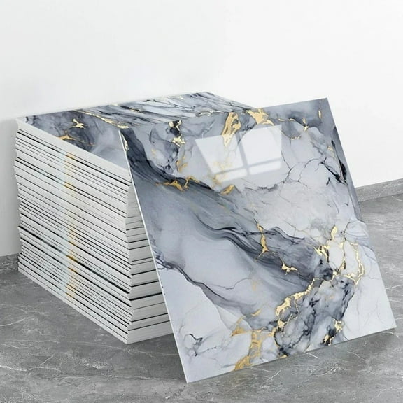 10PCS 3D Marble Effect Tile Stickers Waterproof Self Adhesive Panels for Bathroom Kitchen Wall Floor Renovation Home Decor