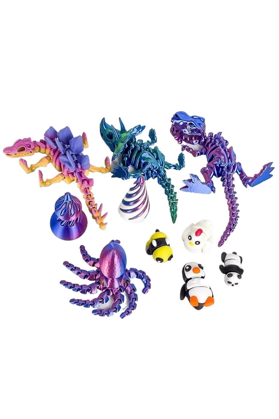 10PCS 3D Printed Animals, Includes Dinosaur Fidget, Impossible Cone Keychain, Spiral Cone Fidget, Mini Vortex Thread Illusion Desk Decor