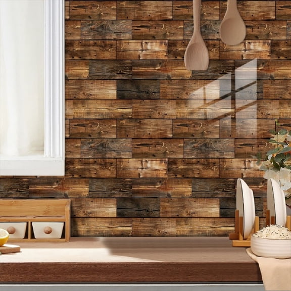 10PCS 3D Wall Brick Self Adhesive Removable Wallpaper, Brick Breakaway Wall Decals Vintage Faux Brick Wallpaper Brown for Fireplace Kitchen Backsplash 11.8 x 11.8 inch