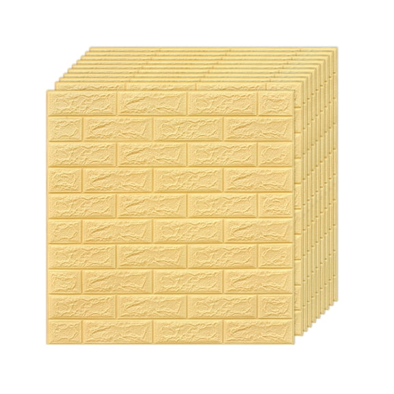 10PCS 3D Wall Panels, 4mm x 35cm x 38.5cm Wallpaper Sticker with Self-Adhesive Waterproof Brick PE Foam Wall Panels Peel and Stick for Interior Wall Decor, Home Decoration-Beige