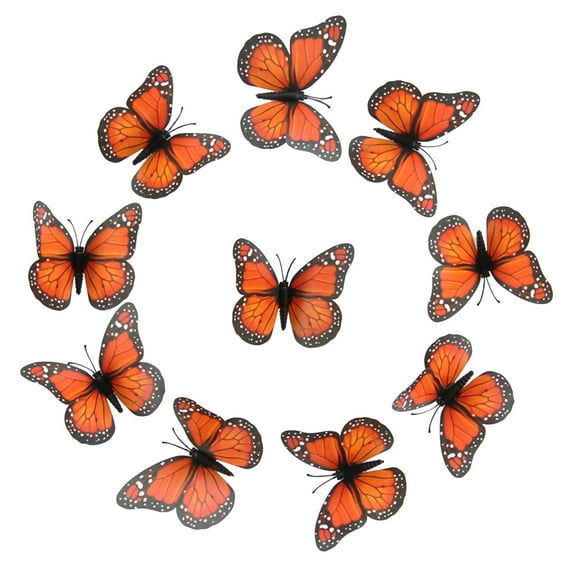 10PCS 3D Wall Stickers Art Decorations Decorations 3D Wall 10 Pcs Orange Butterflies Realistic Wall Decal Spring Summer and Autumn Craft Home Wall Table Bedroom Decorations