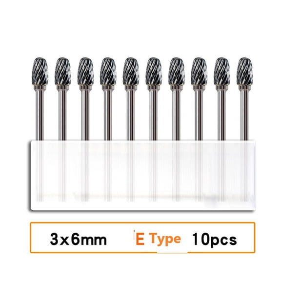 10PCS 3mm Shank Tungsten Carbide Burrs Rotary Drill Grinder Carving Bit Double Cut Wood Metal Carving Chamfering Deburring Bit