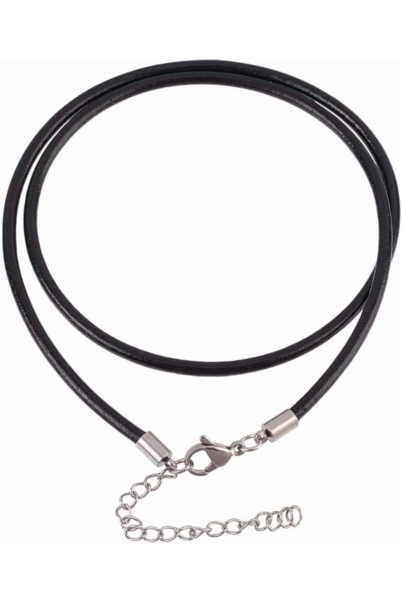 10PCS 3mm Thin Genuine Leather Cord Necklaces Black Round Real Leather Wax Rope Chain Necklace 18 Inch with Silver Clasps Stainless Steel Extender for Men Women Jewelry DIY Making Black