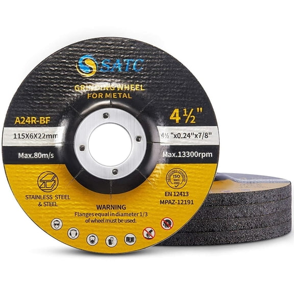 S SATC 10PCS 4-1/2" x 1/4" x 7/8" Metal Grinding Wheels T27 Discs, 24 Grit