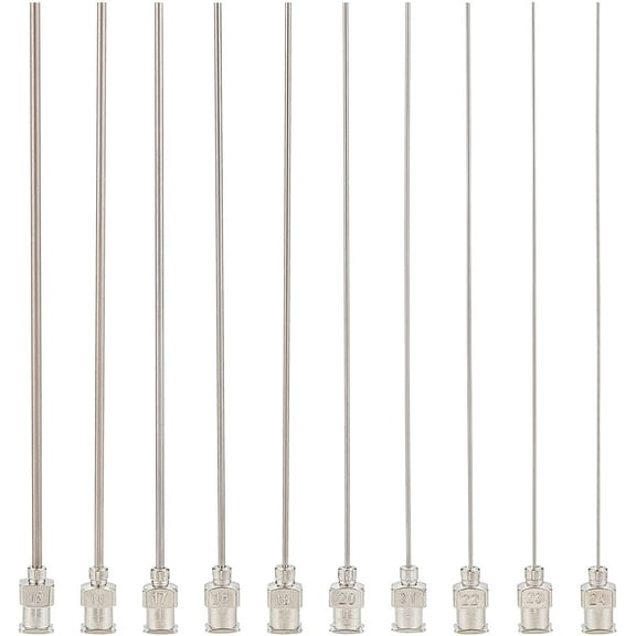 10PCS 4 Inch Iron Dispensing Needle Tip 10 Mixed Size Blunt Needle with Brass Joint for Refilling Glue 15G/16G/17G/18G/19G/20G/21G/22G/23G/24G