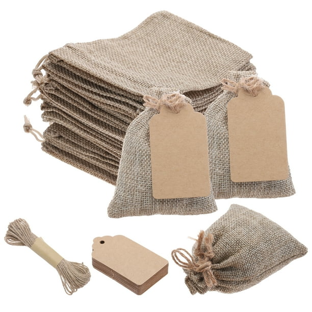 10PCS 4 x 5.5 Burlap Gift Bags with Drawstring and 10PCS Gift Tags String for Wedding Favors Jewelry Pouches