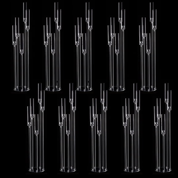 10PCS 5 Arm Floor Candelabra,Acrylic Floor Candle Holder For Wedding Centerpiece Tall Clear Candle Holders For Ceremony Christmas Party Birthday Party Home Decoration Fit 0.8 LED Candles