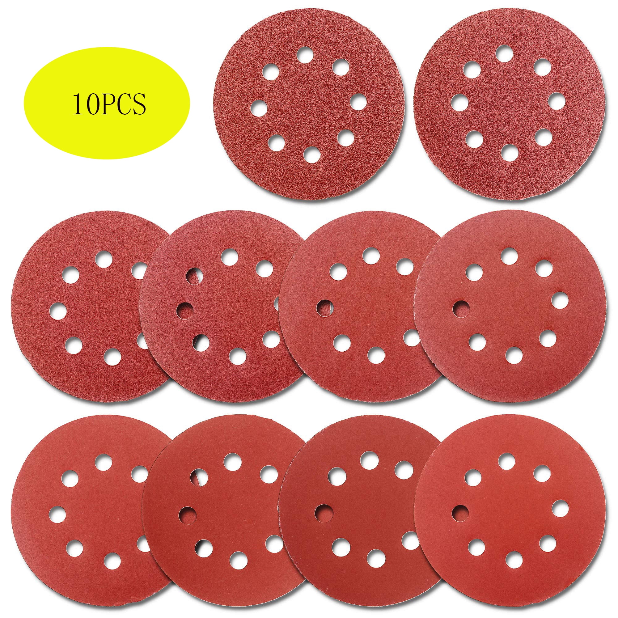 10PCS 5 Inch Sanding Disc, 8 Hole Orbital Sander Pads, 40/80/120/180