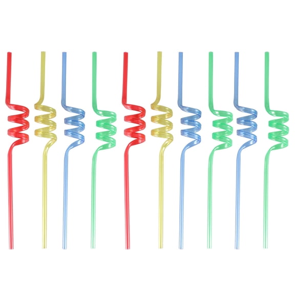 10PCS 5MM PET Disposable Straws Crystal Colorful Swirl Straws for Children's Party Tableware Birthdays Daycare Picnics or Baby Showers (Ramdom Color)