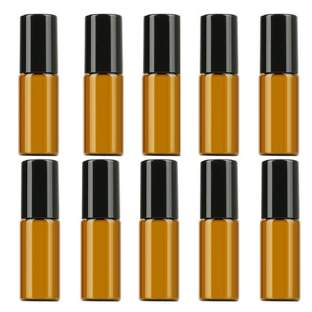 10PCS 5ml Amber Glass Roller Bottles Refillable Aromatherapy Perfume Essential Oil Roll On Bottle Container Vials Jars with Metal Ball