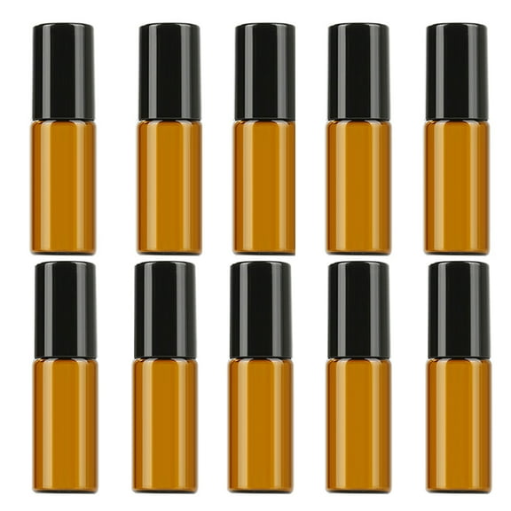 10PCS 5ml Amber Glass Roller Bottles Refillable Aromatherapy Perfume Essential Oil Roll On Bottle Container Vials Jars with Metal Ball