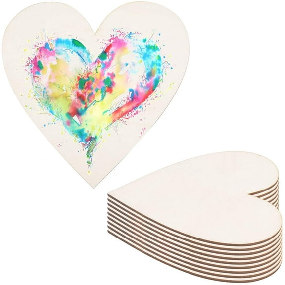 10PCS 6 Inch Valentine Wood Heart Cutouts Wooden Heart Slices Embellishments Ornaments Pre-Printed Love Valentines Day Gifts Hanger Decor for Christmas Wedding Valentine DIY Supplies for DIY