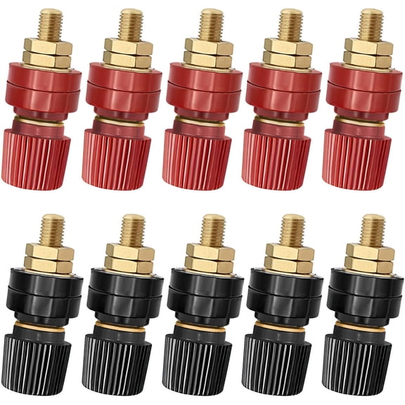 10PCS 6mm 1/4" Stud Premium Remote Battery Terminal Binding Post Power Junction Post Connector Terminal Kit (5Pcs Red & 5Pcs Black)