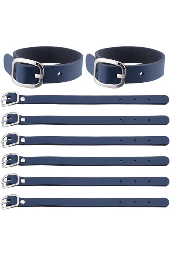 10PCS 8 Inch Cowhide Leather Luggage Labels Strap Luggage Tags Adjustable Replacement Belts with Buckle Watch Band Strap for ID Card Pass Holder Travel Storage Hanging Supplies Marine Blue