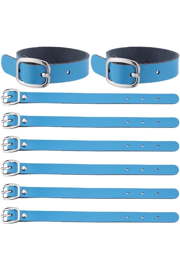 10PCS 8 Inch Leather Luggage Labels Strap Cowhide Luggage Tags Adjustable Replacement Belts with Buckle Watch Band Strap for DIY ID Card Pass Holder Travel Storage Hanging Deep Sky Blue