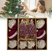 10PCS 8CM Dark Red Velvet Christmas Ornaments Set, Special Shaped Flocking Baubles for Xmas Tree, Holiday & Wedding Decorations