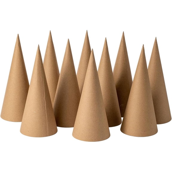 10PCS 9.8in Paper Mache Cones, Open Bottom Cardboard Craft Cones for DIY Art Projects,Halloween and Christmas Tree Decorations (Brown)