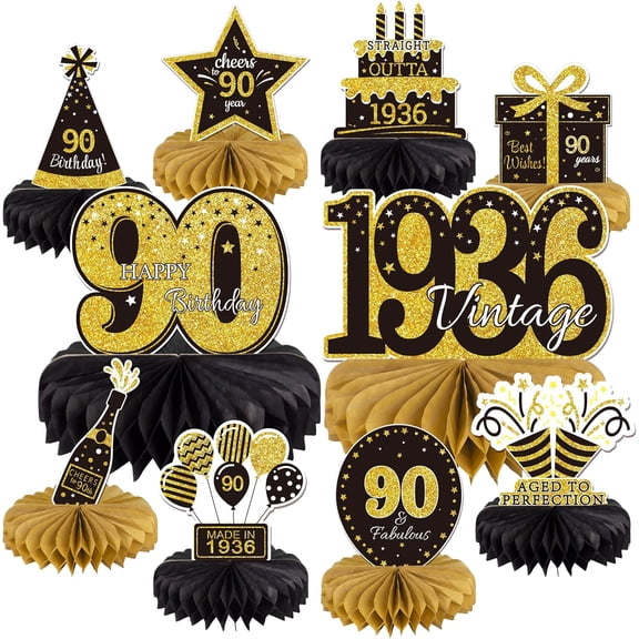 10PCS 90th Birthday tions Centerpieces for Table tions, 2025 Vintage 1935 Honeycomb Topper Back in tion Men and Women (Gold & , 90 Years)