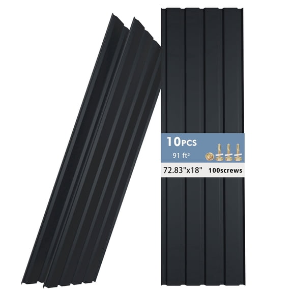 10PCS 91ft² Metal Roofing Panels 72.83”x18” Waterproof Metal Sheets Galvanized Exterior Siding Roofing Materials for Outdoor House Garages Sheds Pergola Gazebo Chicken Coop Stables, Dark Gr