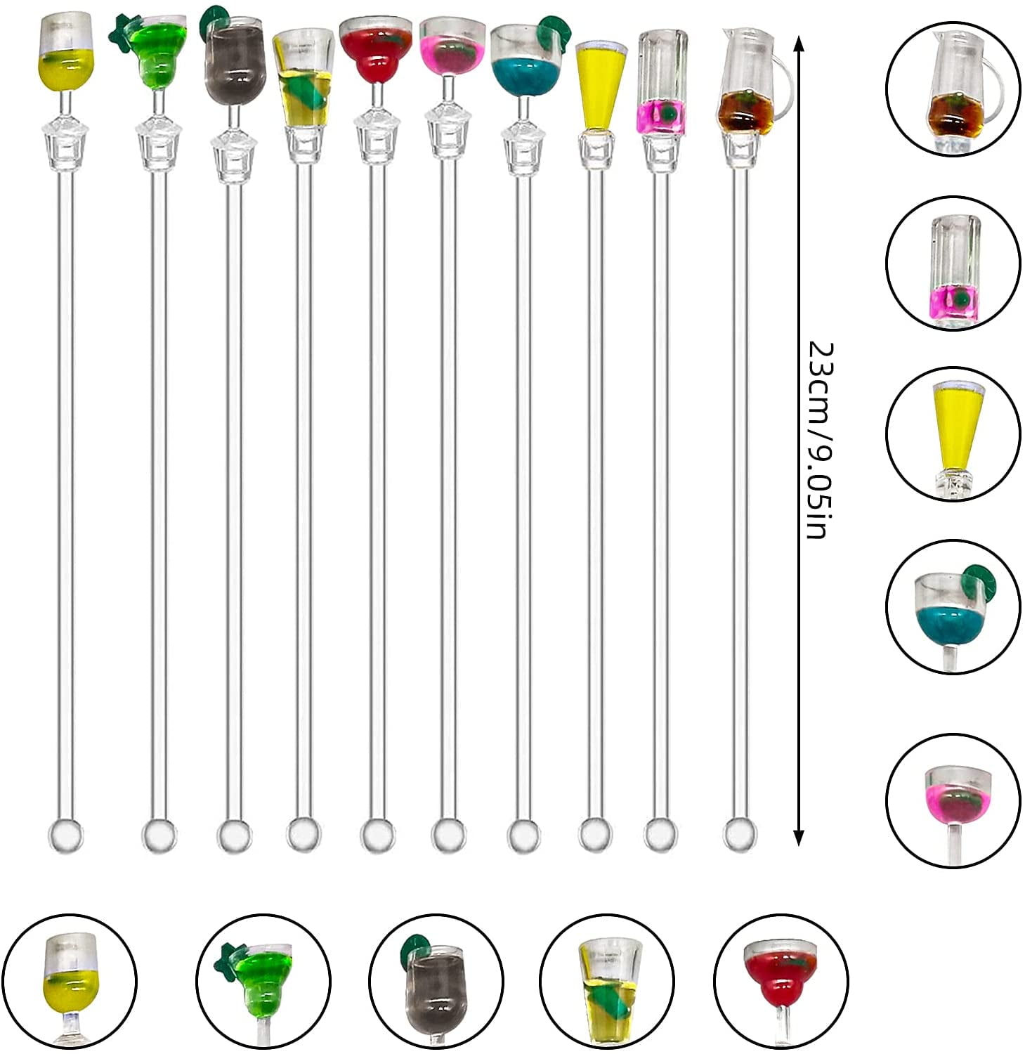 12Inch Cocktail Stirrers Swizzle Sticks, Torubia 10pcs Acrylic Colorful  Cocktail Mixer Stirring Sticks Drink Stirrers Stir Mixing Spoon with Wine  Glass Patterns, Cocktail Accessories 