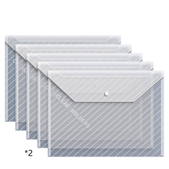 10PCS A4 Clear Plastic File Folders with Snap Closure - Transparent Document Envelopes, Filing Pouches & Document Organizer Holders ( Clear )