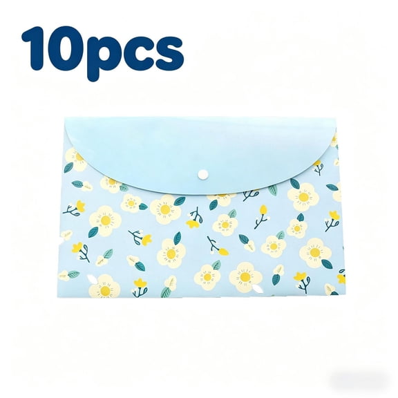 10PCS A4 Horizontal Envelope File Folders, Cute Floral Printed Waterproof Document Storage Bags with Snap Button Closure for Office Daily Use