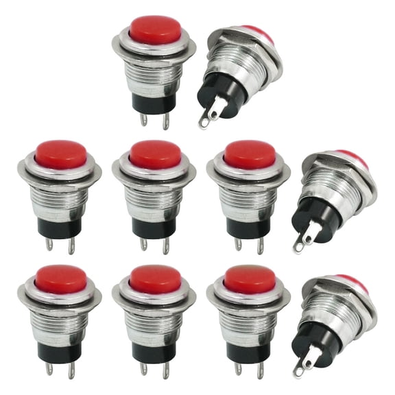 10PCS AC125V 6A 250V 3A Red Momentary SPST 2 Terminals Pushbutton Switch