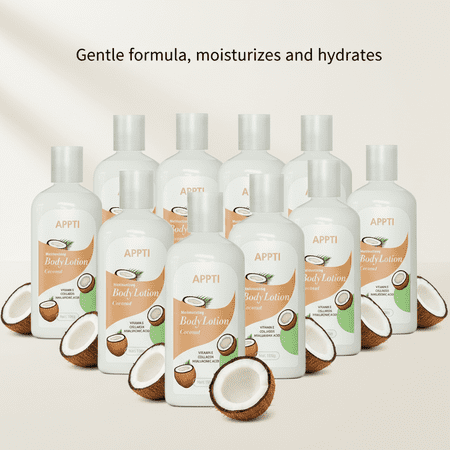 10PCS APPTI Coconut Scent Moisturizing Body Lotion with Hyaluronic Acid Collagen Vitamin E, 24H Long Lasting Dry Skin Repair Lotion, Travel Size 100g Daily Full Body Hydrating Cream