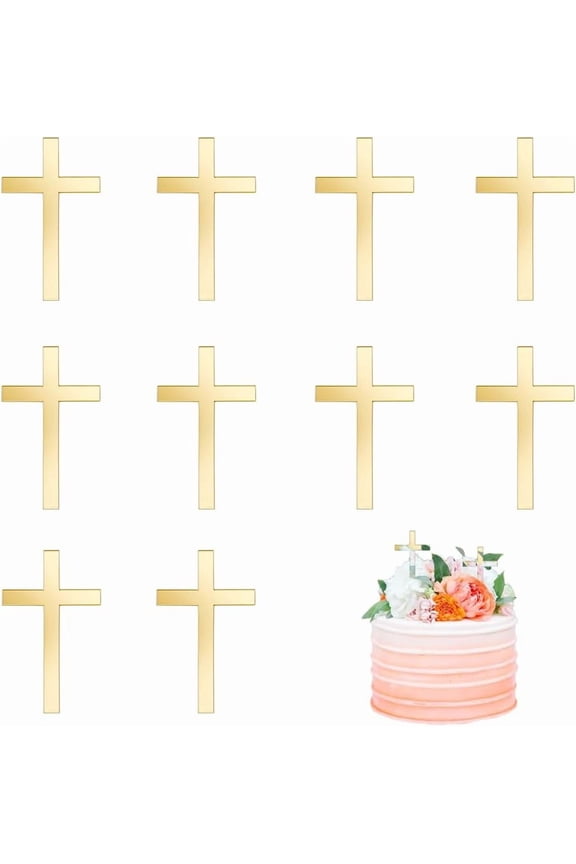 10PCS Acrylic Cake Decoration Mirror Wall Cake Decoration Baptism Cake Charm Decorations for Baptism Christening Party 3.9" Gold Mirror gold DIY