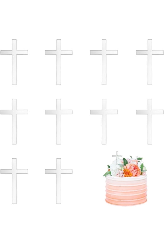 10PCS Acrylic Charm Mirror Wall Cake Decoration Baptism Cake Charm Decorations for Baptism Christening Party 2.36x3.93 Inch Silver Mirror for DIY