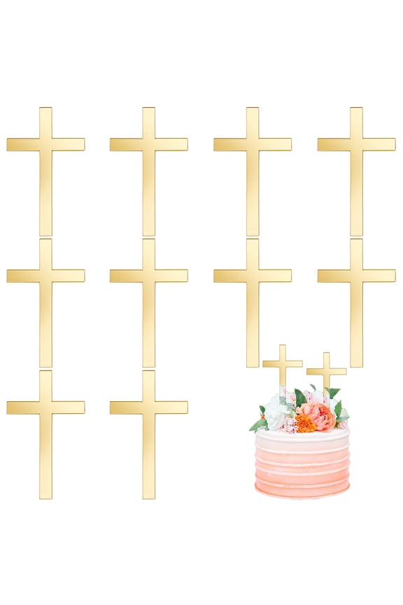 10PCS Acrylic Charm Mirror Wall Cake Decoration Baptism Cake Charm Decorations for Baptism Christening Party 5.9" Gold Mirror for DIY