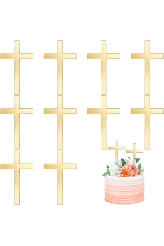 10PCS Acrylic Charm Mirror Wall Cake Decoration Baptism Cake Charm Decorations for Baptism Christening Party 5.9" Gold Mirror