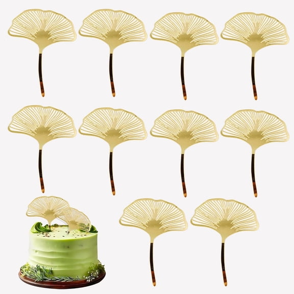10PCS Acrylic Gold Ginkgo Leaves Cake Topper for Elegant Cake Display Gold Cake Decorations to Add a Luxurious Touch DIY Cake Decorations for Birthday Wedding Party Supplies and Baking Accessories