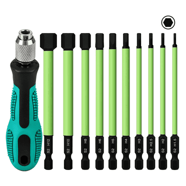 10PCS Allen Wrench Drill Bits1.5mm-12mm, 1/4 Inch Hex Shank Hex Screwdriver Bit Set with Mini Handle Screwdriver, 100MM Long Allen Key Bit Set