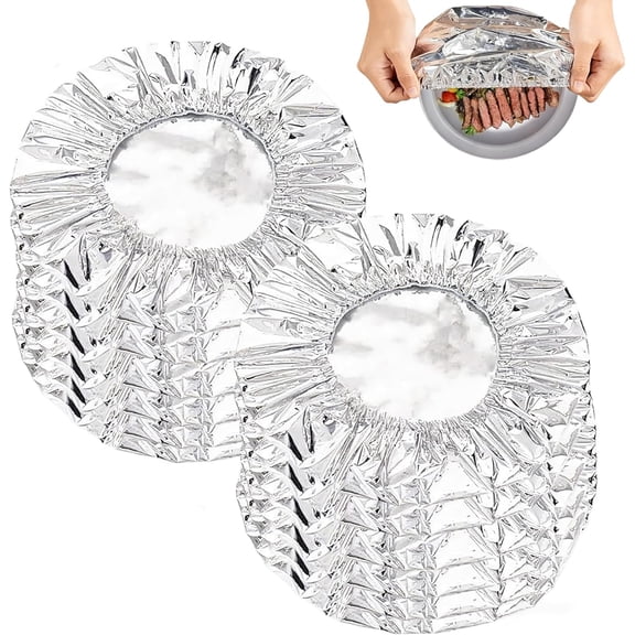 10PCS Aluminum Foil Bowl Covers with Elastic, Aluminum Foil Film Insulation Cover, Elastic Food Storage Covers Stretchable Dish Lids, Keep Food Warm & Fresh, Perfect for Home and Kitchen Use