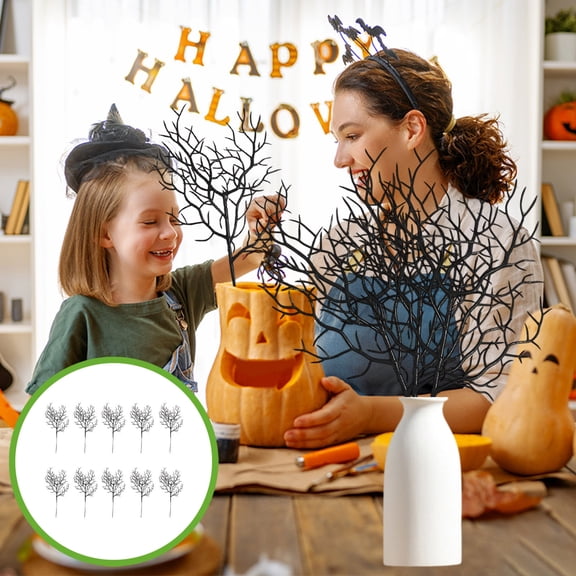 10PCS Artificial Black Dead Branches, 10.2" Halloween Artificial Antler Dried Tree Twigs and Branches for Vases, Plastic Dead Branch Table Centerpieces for Halloween Wedding Home Party Supplies