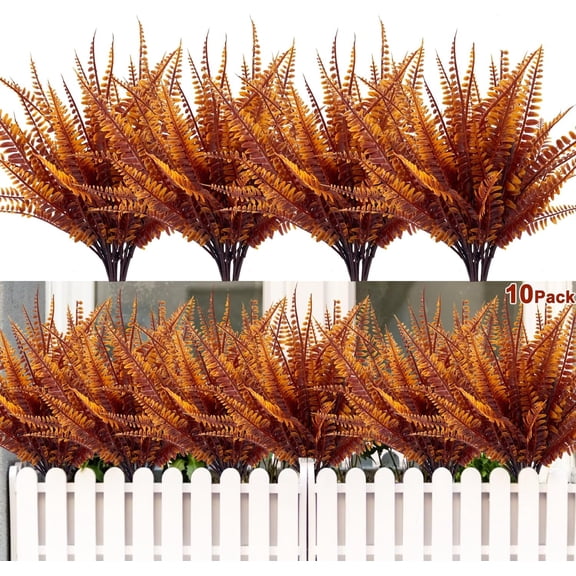 10PCS Artificial Fall Flowers Outdoor UV Resistant Plants Fall Decor, 10 Branches Faux Plastic Greenery Shrubs Plants Indoor Outside Kitchen Home Garden Autumn Thanksgiving Decorations(Brown)
