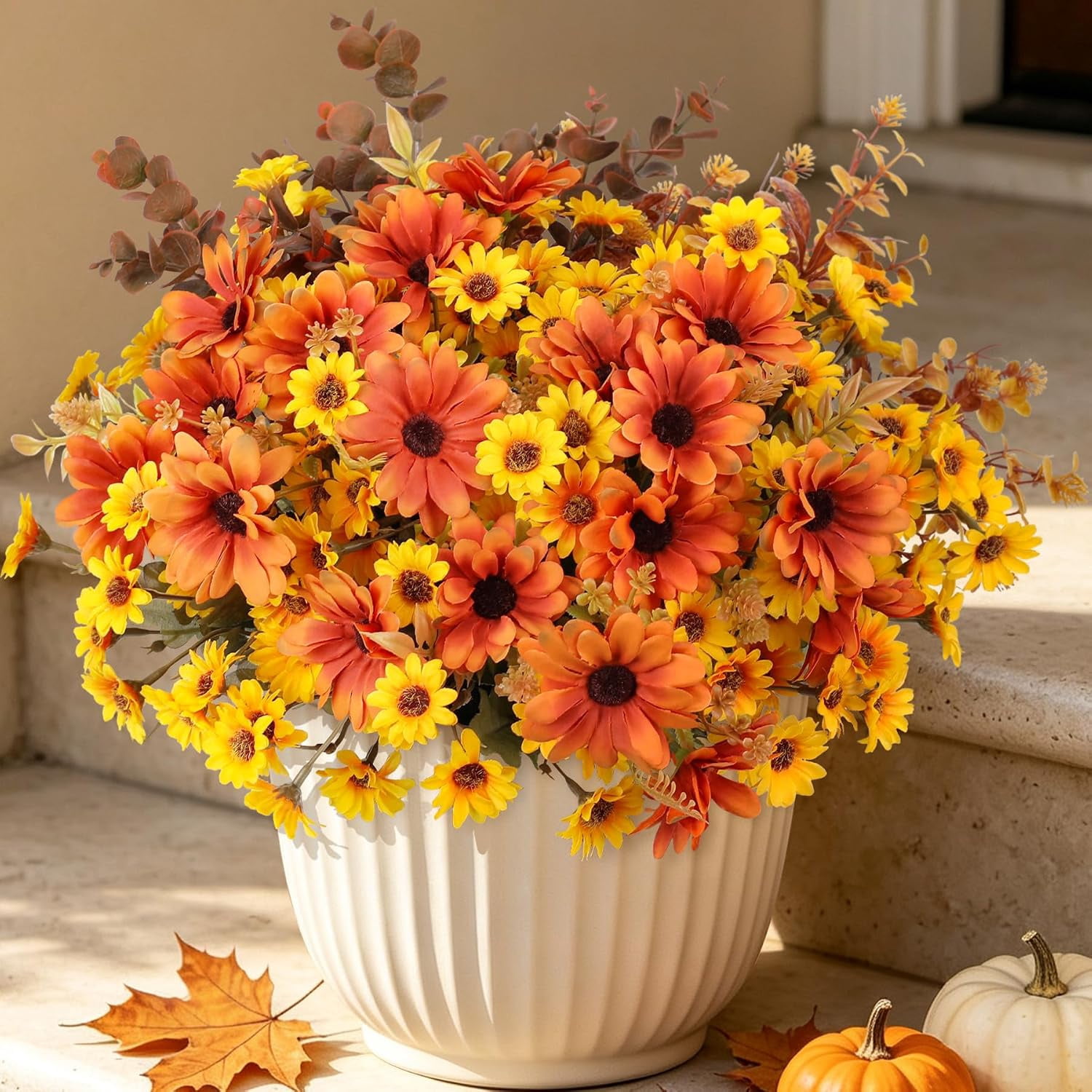 Fall Munm 10PCS Artificial Fall Mums Silk Daisy Flowers UV Resistant Faux Plants ...