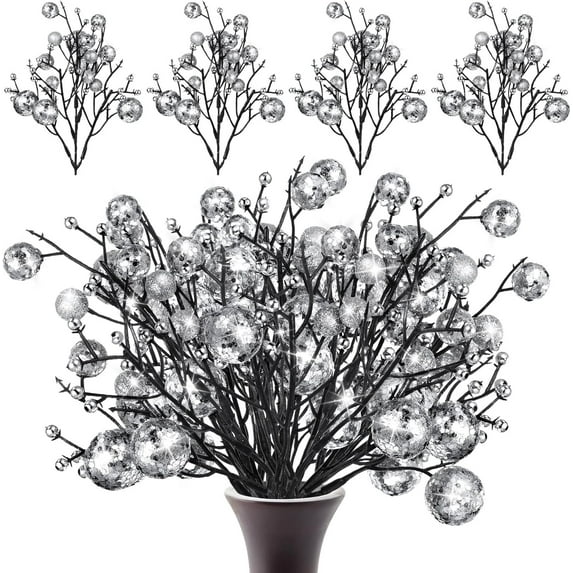 10PCS Artificial Glitter Berry Stems, 11.4 inch Christmas Glitter Berries Spray Picks, Holly Berry Branches for Christmas Tree Ornaments, DIY Crafts Wreath Xmas Holiday Home Decor