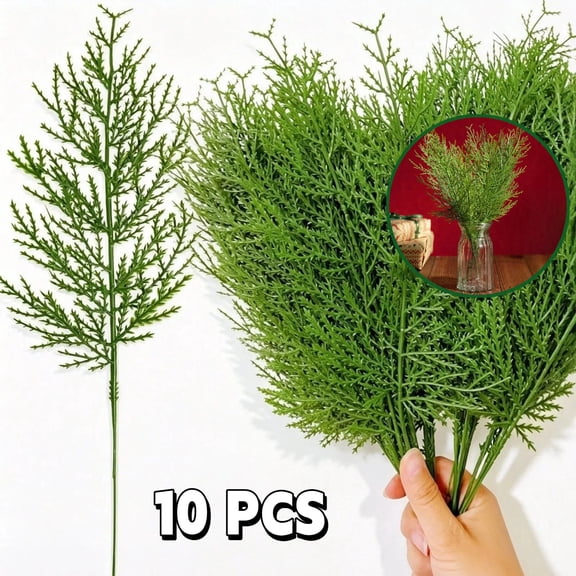 10PCS Artificial Pine Branches Assorted Realistic Christmas Greenery Stems Faux Norfolk Pine Picks Evergreen Cedar Leave Tree Sprigs for Vase Filler Crafts Wreath Garland Home Holiday Decor