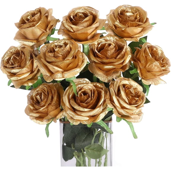 10PCS Artificial Roses Flower Silk Rose with Stem Realistic Artificial Long Stem Black Rose Valentine's Day Fake Roses Bouquet for Wedding Home Decoration
