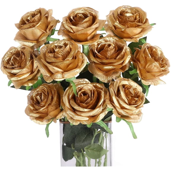 10PCS Artificial Roses Flower Silk Rose with Stem Realistic Artificial Long Stem Black Rose Valentine's Day Fake Roses Bouquet for Wedding Home Decoration