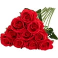 thumbnail image 1 of 10PCS Artificial Silk Rose Flower Bouquet Lifelike Fake Rose Long Stem Flowers for Wedding Home Vase Table Party Decoration(Red), 1 of 7