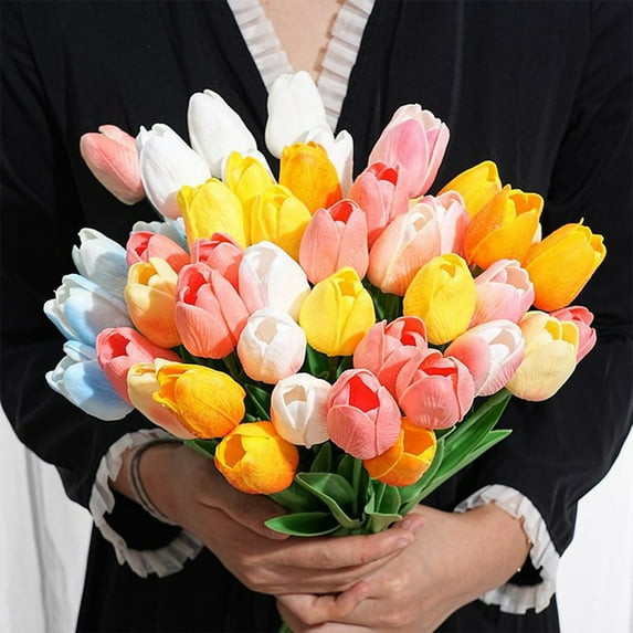10PCS Artificial Tulips Flowers Real Touch Tulips for Spring Decor Tulips for Home Kitchen Living Room Wedding Holiday Decoration