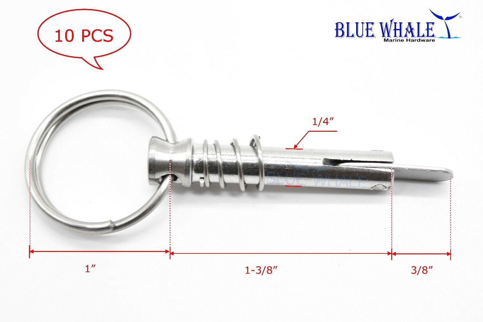10PCS BLUE WHALE 316 S.S. Quick Release Pins & Drop Cam & Spring 1/4" x 1" Grip